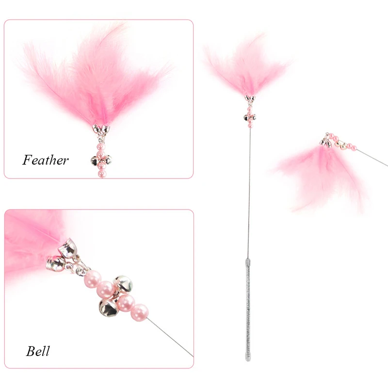 

Fairy Feather Cat Toys Wand Kitten Toys Pet Cat Supplies Teaser Natural Bell Cat Stick Feather Cat Teaser Funny Colourful