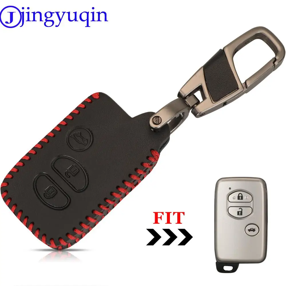 

jingyuqin 3 Butttons Leather Remote Key Case For Toyota Prado/Crown/Camry/Reiz/Avensis Car Accessories