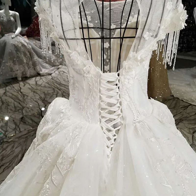 LSS004 свадебное платьеРоскошное платье бисером бальное кружево с коротким рукавом