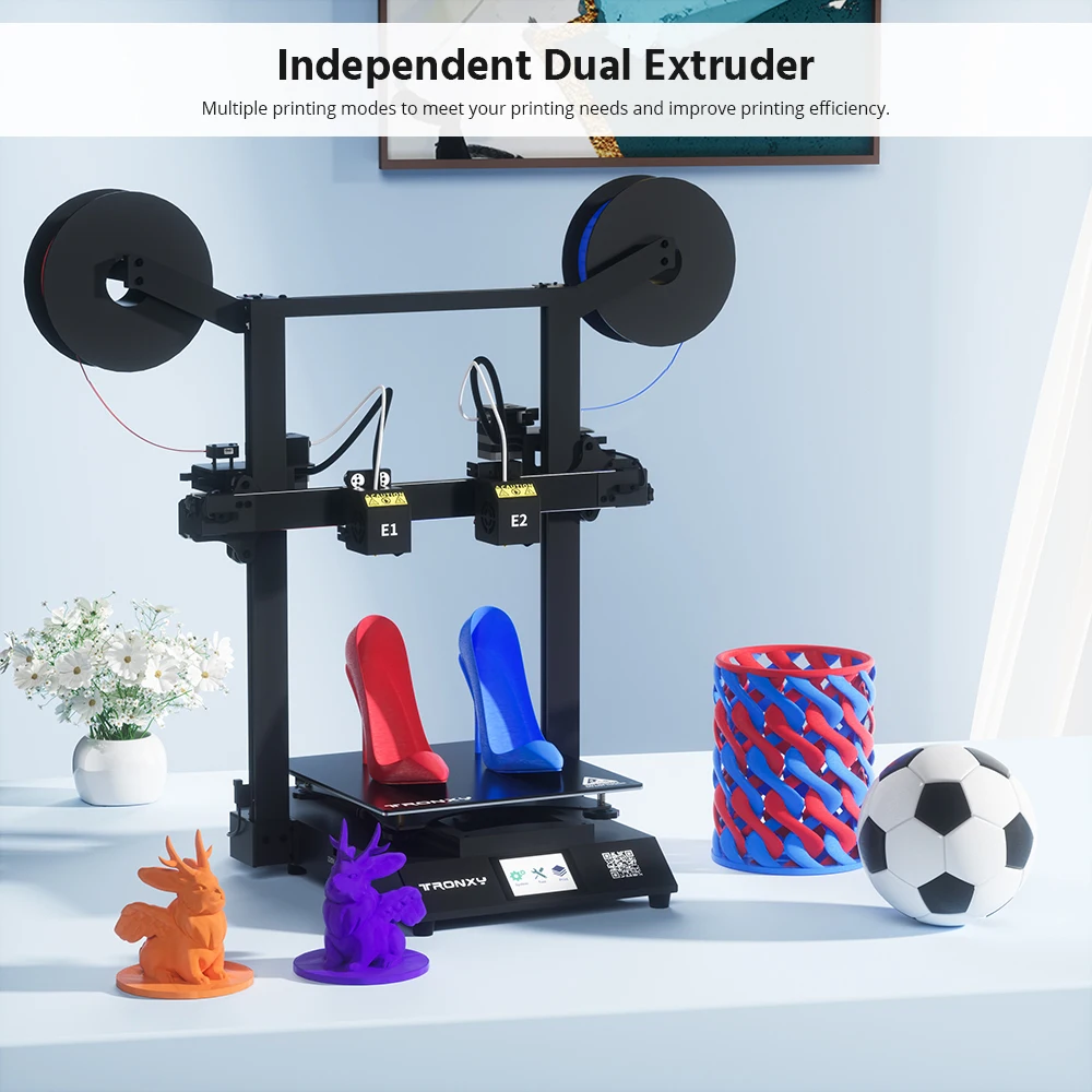 Tronxy GEMINI S IDEX 3D Printer Multicolor 2 color 2 Head Independent Dual Extruder Large FDM Mirror copy 3D Printing