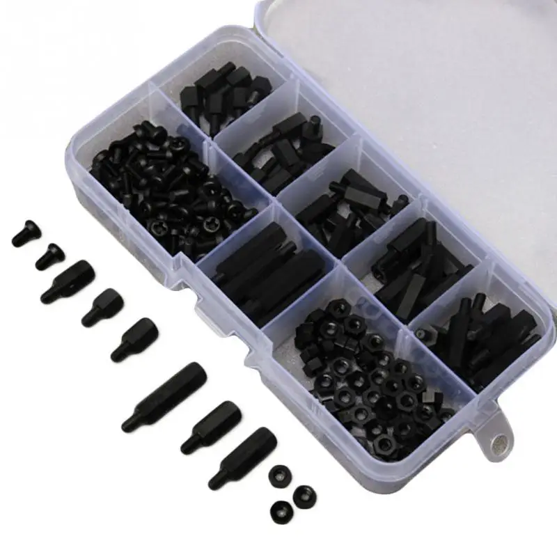 180pcs m3 black nylon antirust spacers nut hex screw with m f stand electronic component screw nut assortment kit tool accessory free global shipping