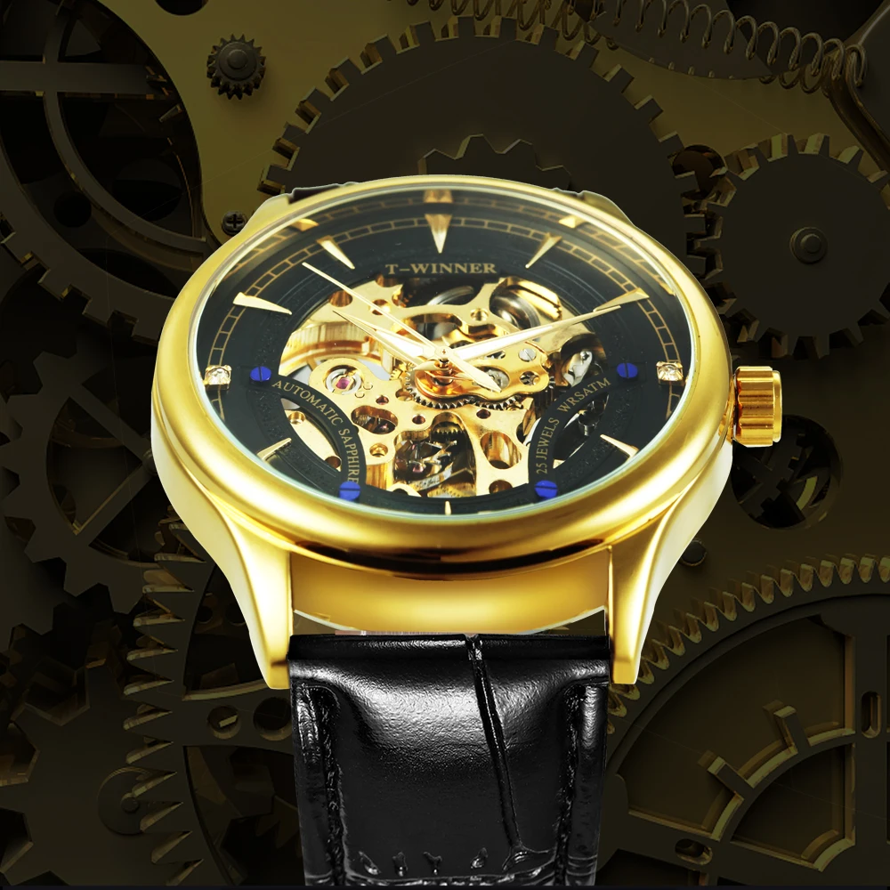 Часы наручные WINNER Мужские механические модные роскошные золотистые