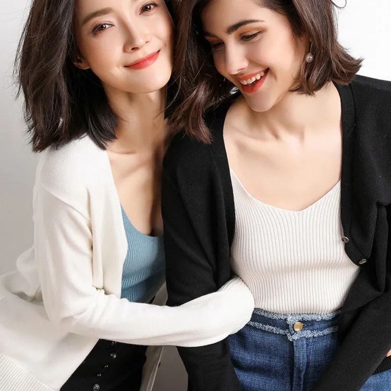 Кардиган женский вязаный с V-образным вырезом и длинным рукавом красный черный |