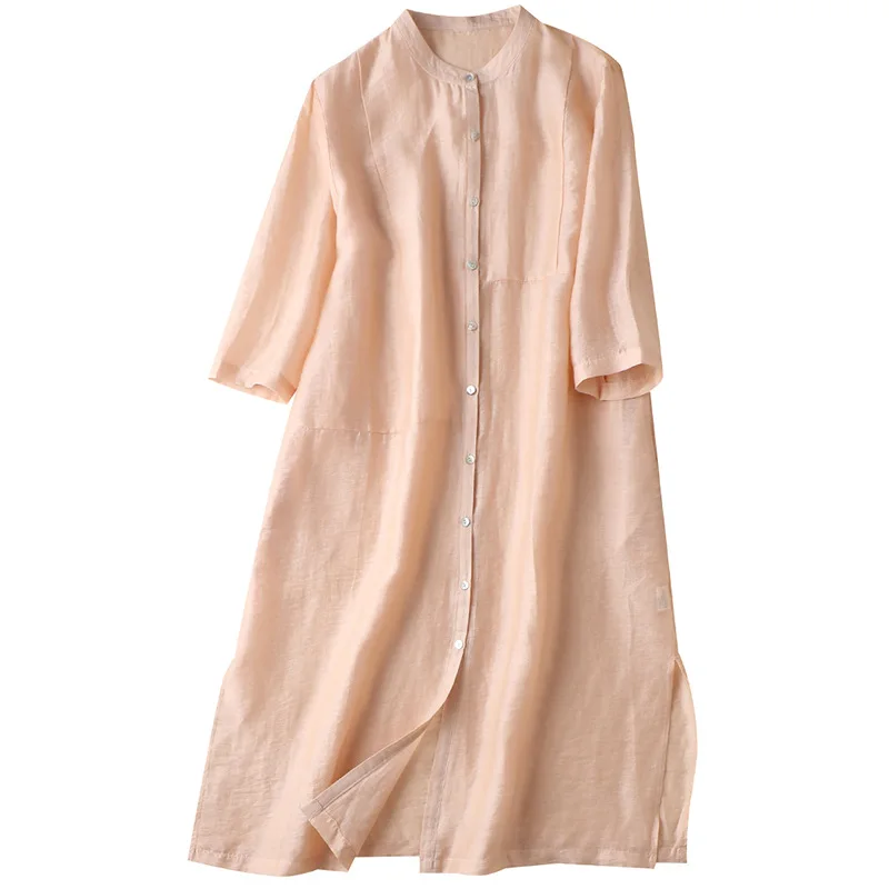 

Shuchan Tencel/Lyocell Linen Normcore/Minimalist Straight Dress Women 2021 Three Quarter Sleeve Summer Dresses for Women