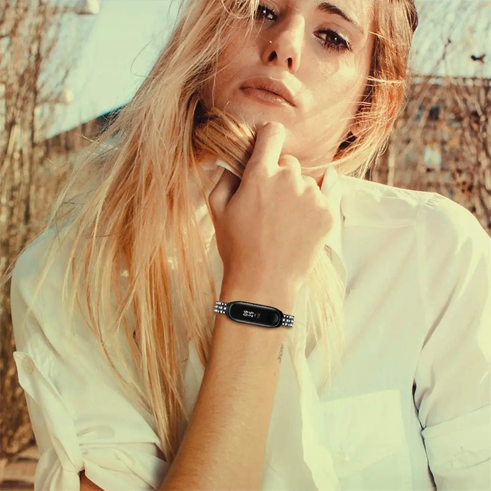 Браслет для Xiaomi Mi Band 4 сменный из нержавеющей стали с бриллиантами часов умные