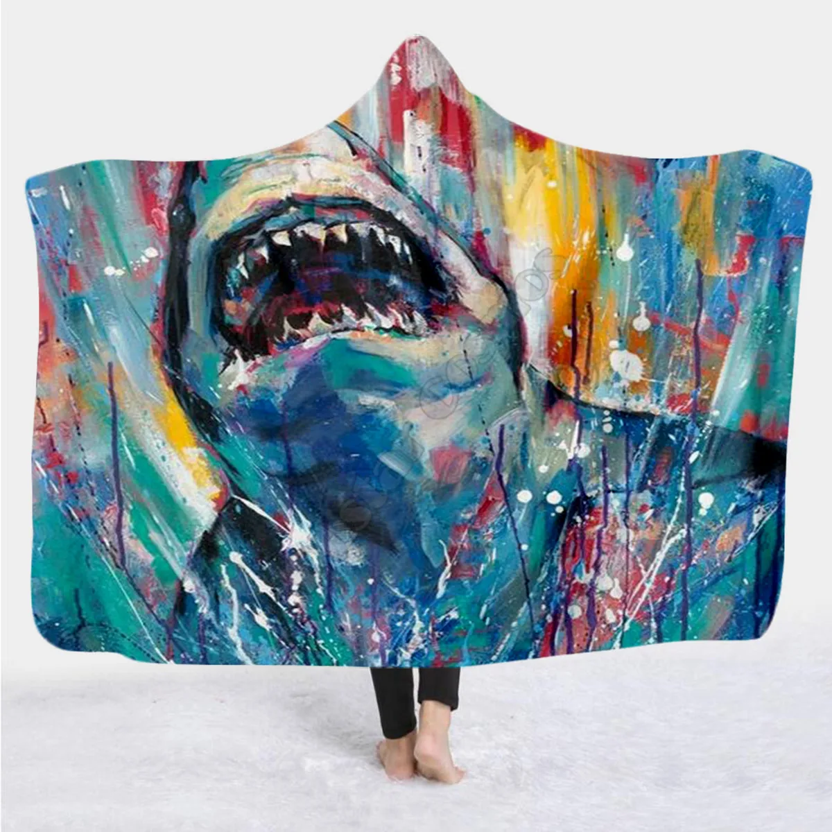 

Shark 3D Printed Wearable Blanket Adults For Kids Various Types Hooded Blanket Fleece blanket