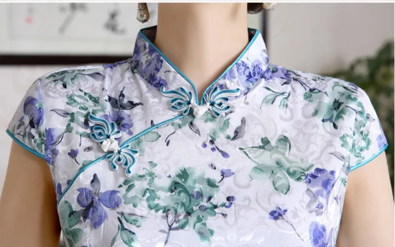 SHENG COCO Flowers Qipao Traditional Chinese Dress Cotton Ladies Cheongsam Vintage Qi Pao Beautiful Daily Chinese Style Dresses
