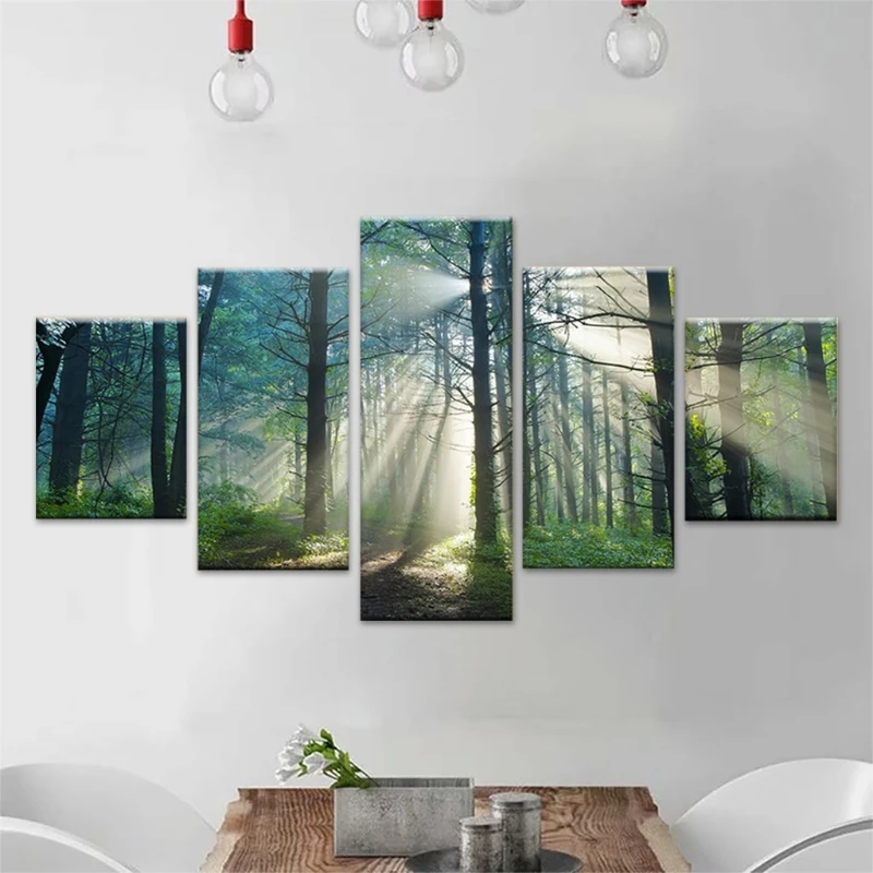 

5 Pieces Unframed Forest Trees Art Canvas Prints Wall Pictures Modern Paintings for Living Room Bedroom Home Decorations