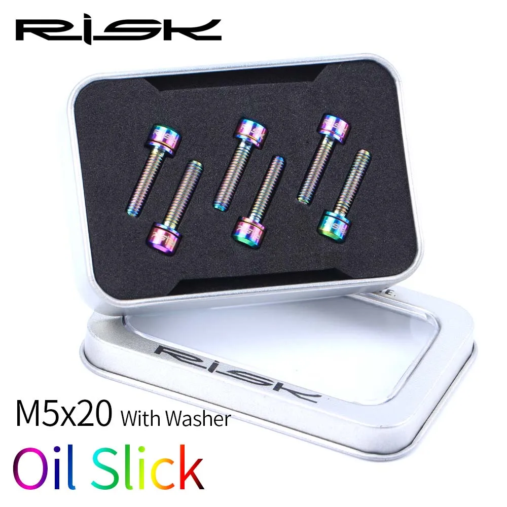 20mm-Rainbow Риска 6 шт./лот M5* 18/20 мм велосипедный вынос руля болты для выноса руля с шайбами Титан сплав Велоспорт велосипед горный велосипед винты+ прокладка M5x18mm M5x20mm - Цвет: 20mm-Rainbow