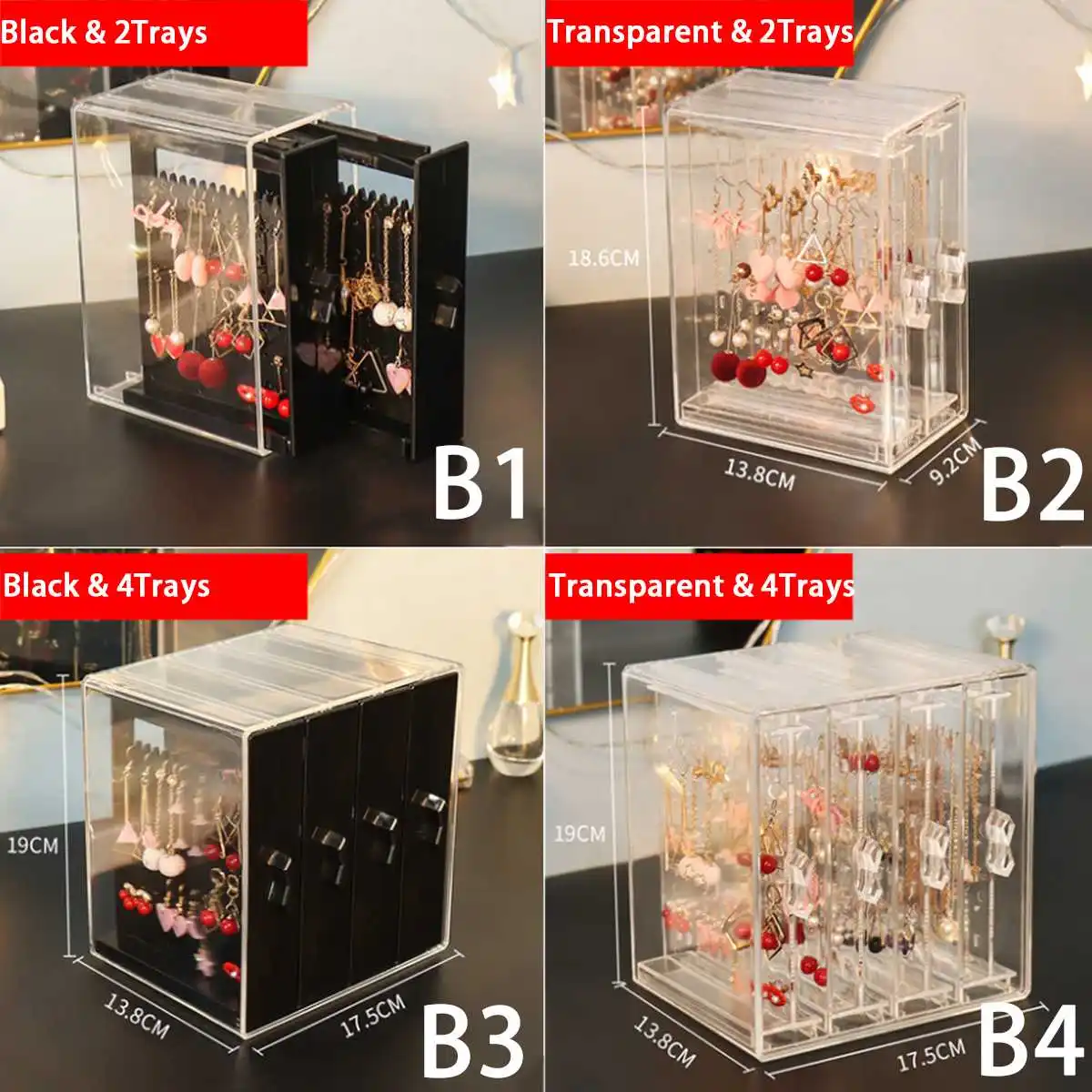 Подставка для сережек прозрачная витрина 2/3/4 лотка|Упаковка и стойки украшений| |