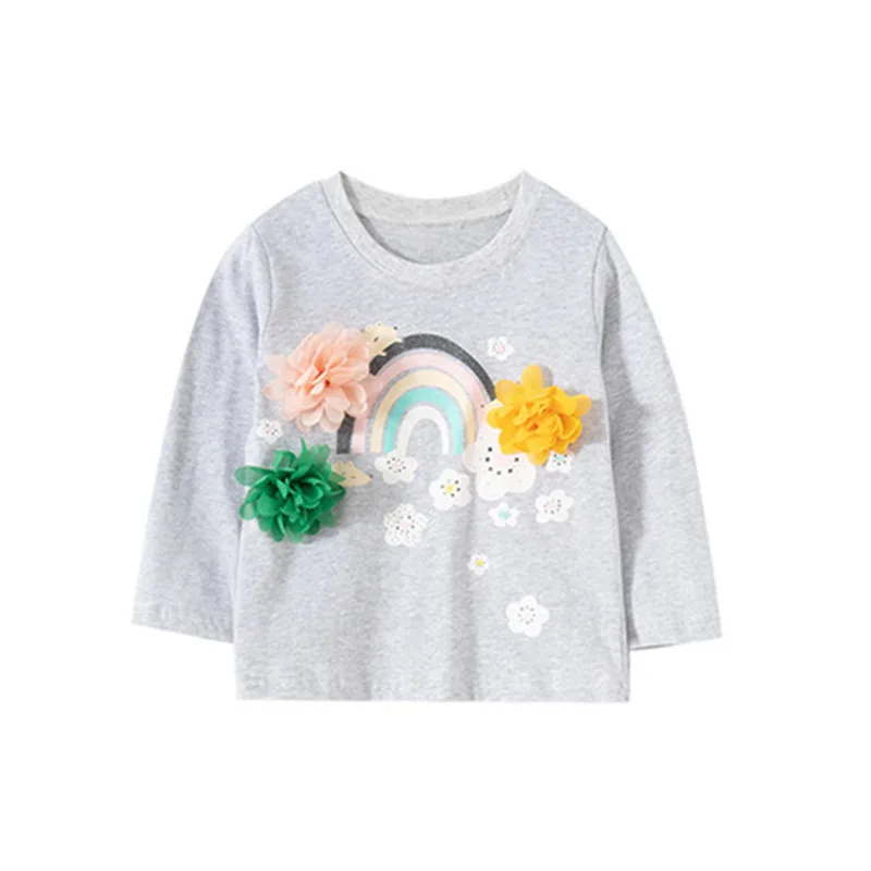 

Malwee Brand New 2021 Spring Baby Top Basic Cartoon Flower Embroidery Shirt 100% Pure Cotton Kids Girl Girls Long-Sleeve T-Shirt