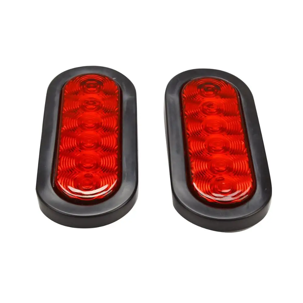 

2Pcs 6 LED Trailer Truck Stop/Turn/Tail Brake Lights 6" Oval Sealed Mount Red MK-341