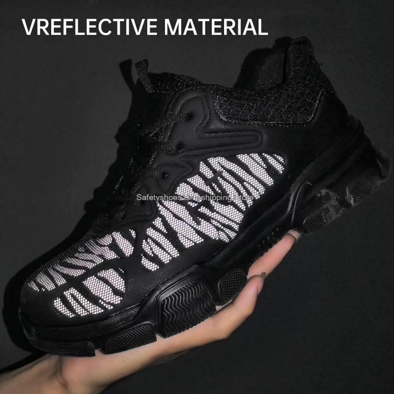 

luminous safety shoes men anti-smash anti-stab work shoes lightweight steel toe breathable outdoor protective shoes industrial