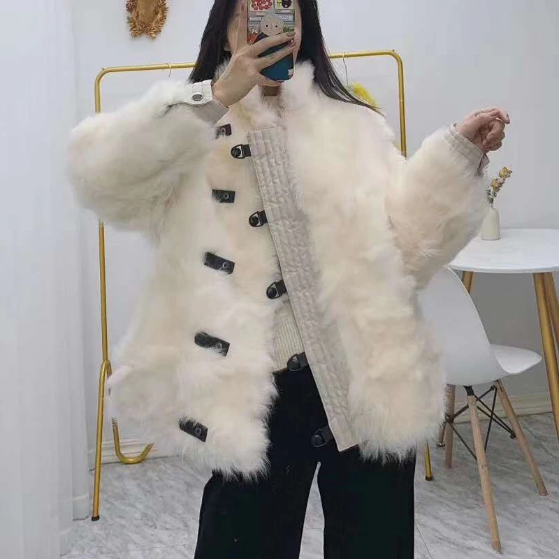 

real Tuscan wool natural sheep fur coat winter women's jacket colorful short clothes new fashion thick warm female outerwear