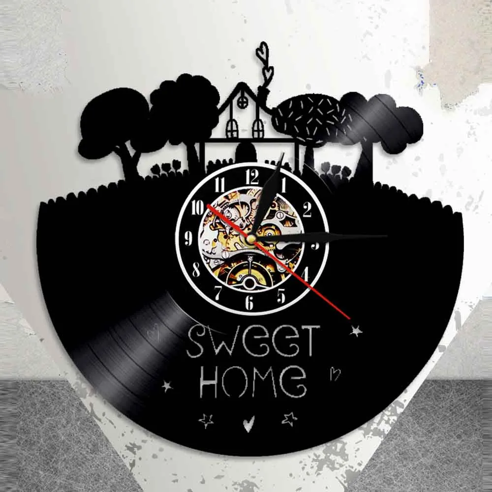 Настенные часы для дома виниловые записи винтажные ручной работы в саду черные