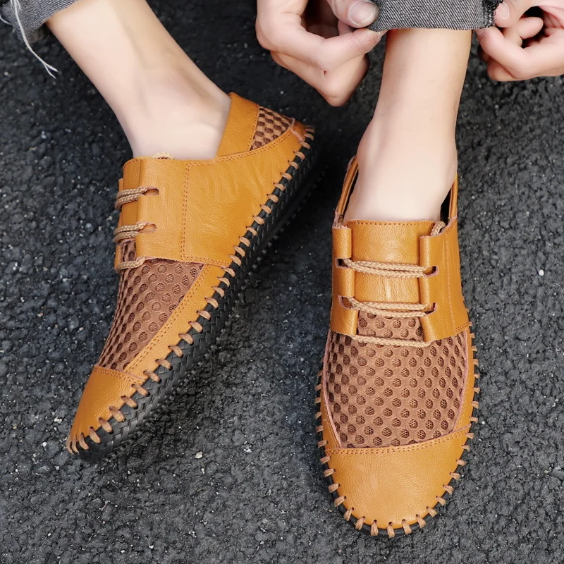 Мужские летние туфли на плоской подошве лоферы дышащая повседневная обувь для