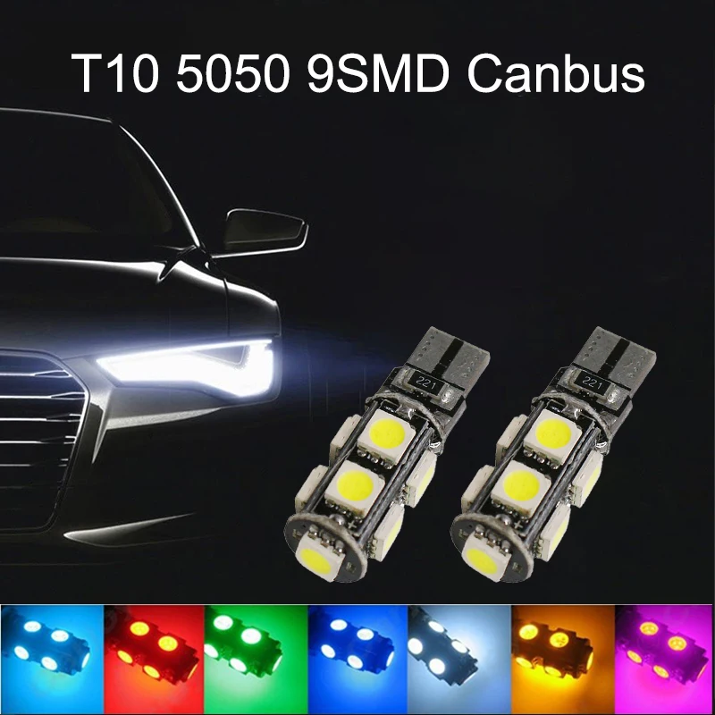 20Pcs T10 W5W 5050 9SMD LED Canbus Error Free Car Bulbs For 192 168 194 2825 Clearance Lamps License Plate Lights 12V