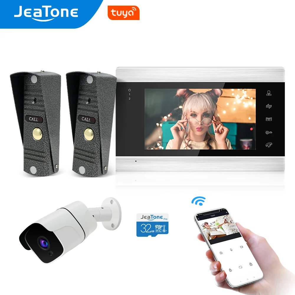 

JeaTone Новый 7-дюймовый смарт WiFi видео домофон для квартиры с AHD видеокамера, поддержка дистанционного разблокировки, вызова и монитора