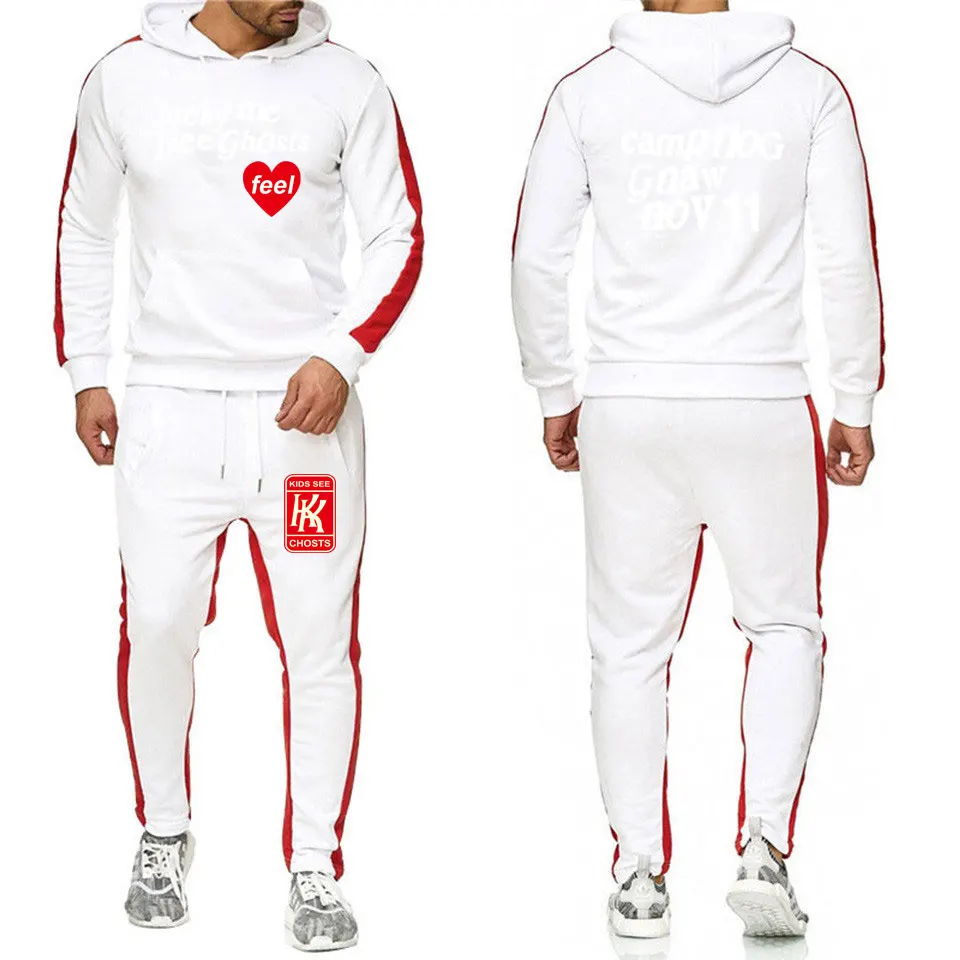 Мужской комплект спортивной одежды KANYE белый Повседневный свитшот в стиле хип