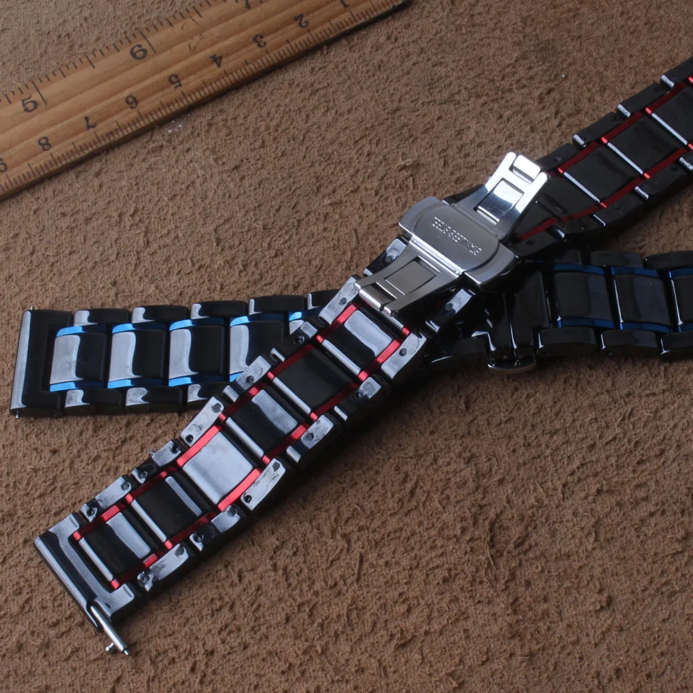 

22mm Ceramic Watch band Bracelet black For Samsung Galaxy 46mm gear s3 frontier strap Polished with Release easily moved pins