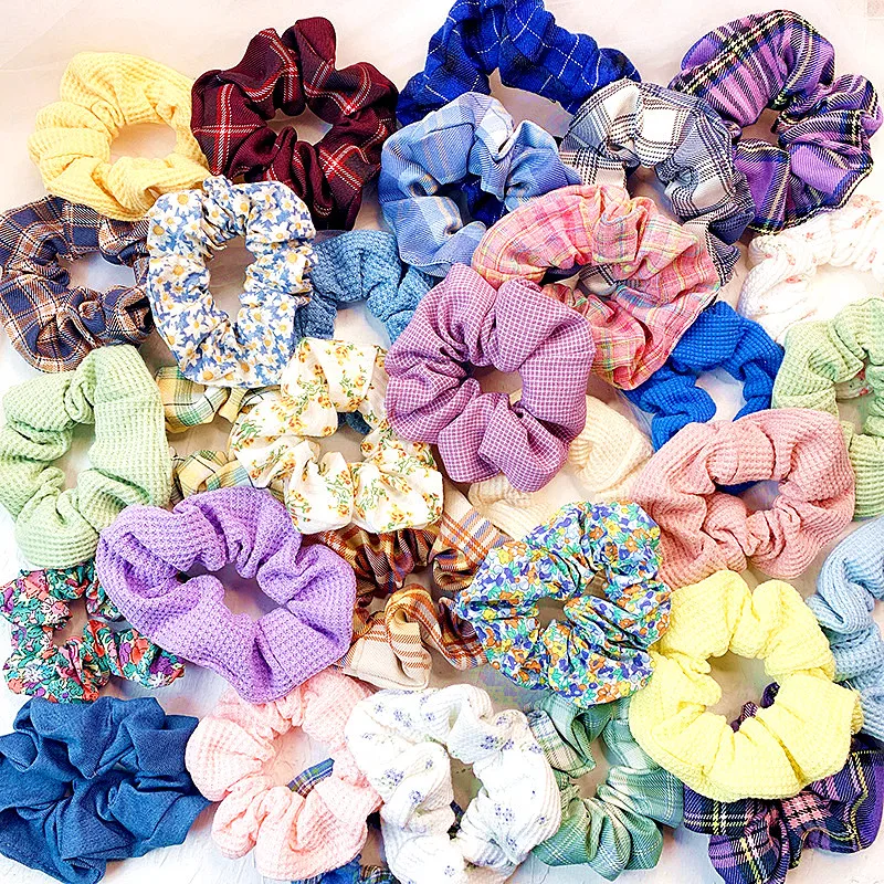 67 Styles Plaid Printed Flower Scrunchies Women Girls Elastic Hair Rubber Bands Accessories Tie Hair Ring Rope Holder Headdress