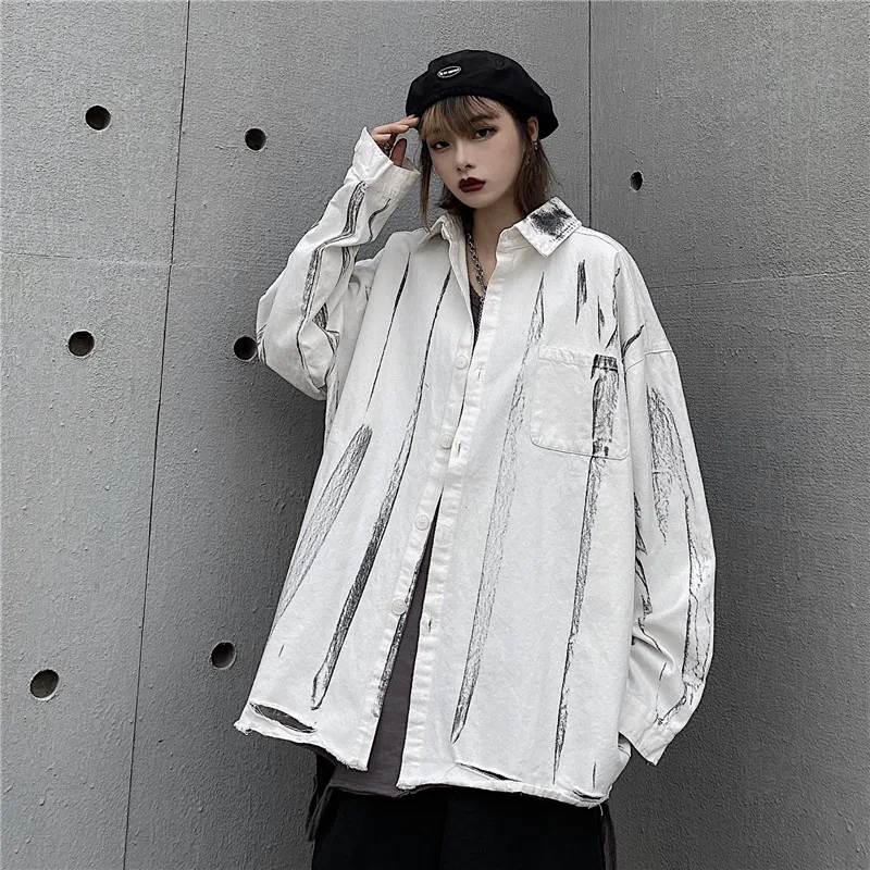 

Женская Осенняя одежда 2021, рабочая одежда в стиле High Street с принтом на завязках, рубашка с длинным рукавом, Модные свободные повседневные жен...