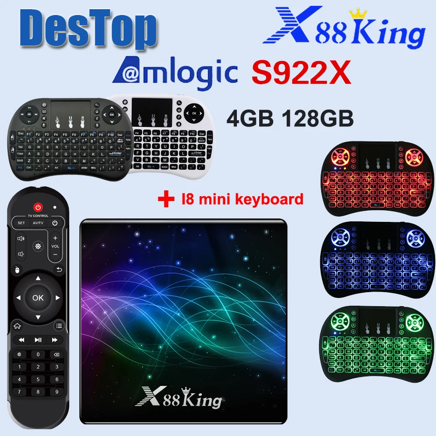ТВ приставка X88 King Android 9 0 S922X шестиядерная Mali G52 MP6 LPDDR4 4 Гб 128 ГБ Двойной Wi Fi Bluetooth 5 1000