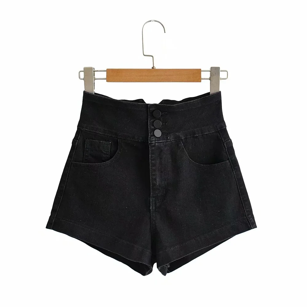 

TVVOVVVIN Denim Shorts Women's Summer 2021 New High Waist Chain Decoration Skinny Elastic Vintage Jeans EJ9Y