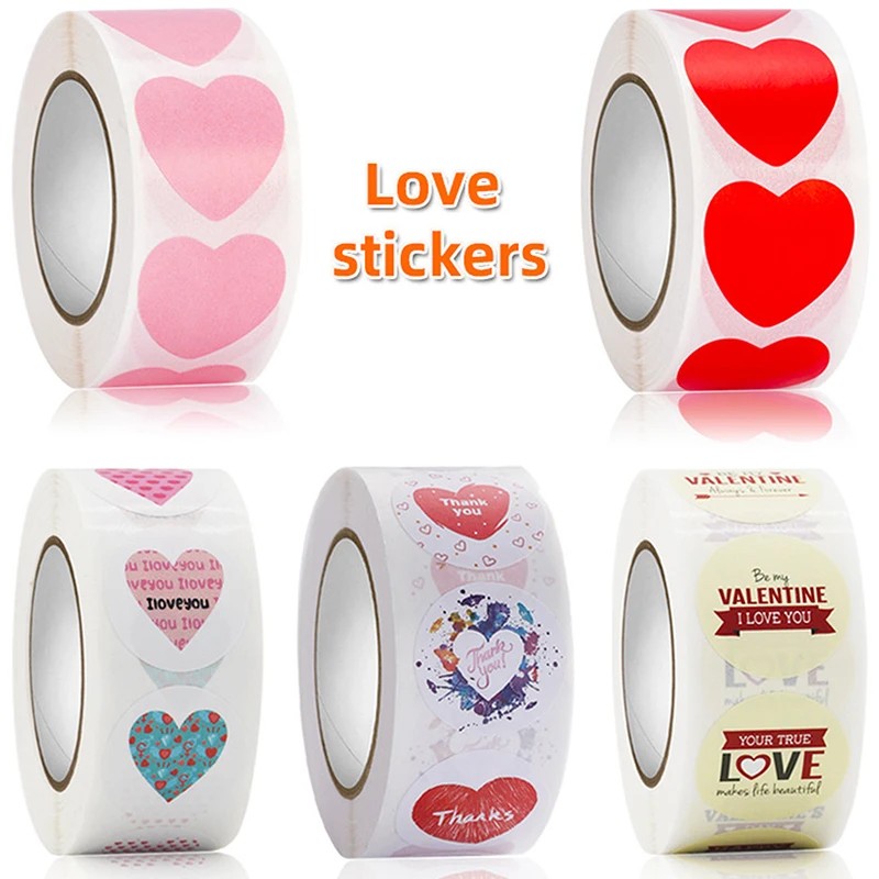 

500pcs Heart Shaped Label Sticker Scrapbooking Gift Packaging Seal Birthday Party Wedding Supply Stationery Sticker 1inch