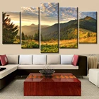 HD печать, холст, домашний декор, 5 шт., закат, гора, облака, Зеленый пейзаж, плакат, модульные настенные картины