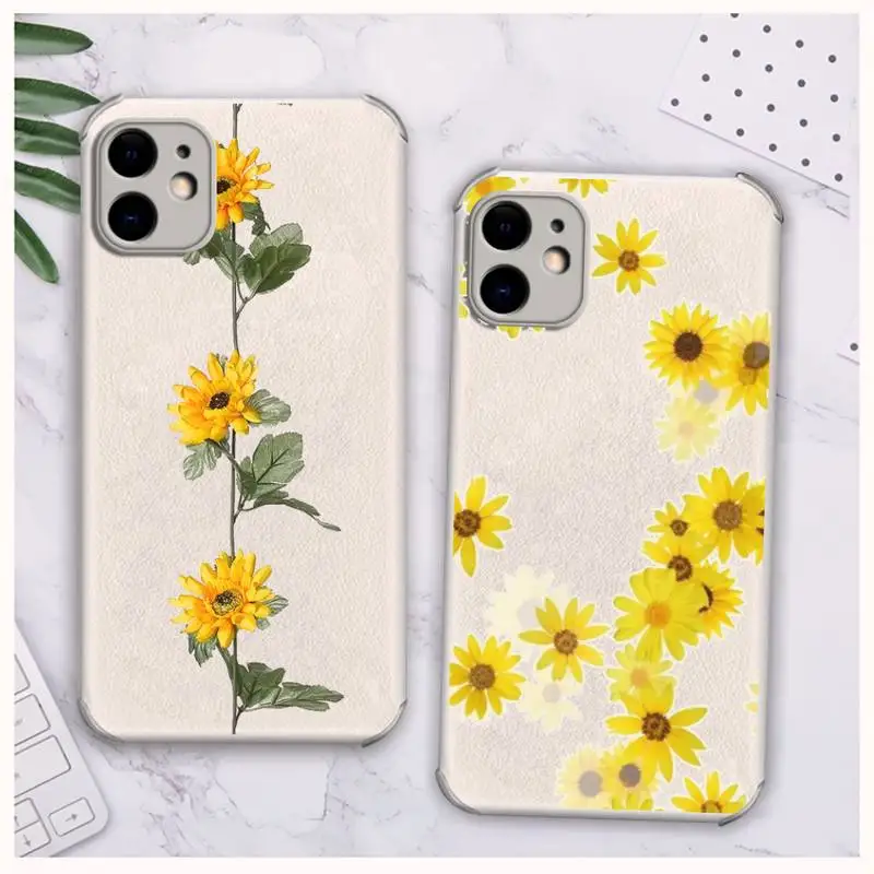 

sunflower Luxury Unique Design Phone Case Lambskin Leather For iphone 12 11 8 7 6 XR X XS PLUS MINI PLUS PRO MAX Shockproof
