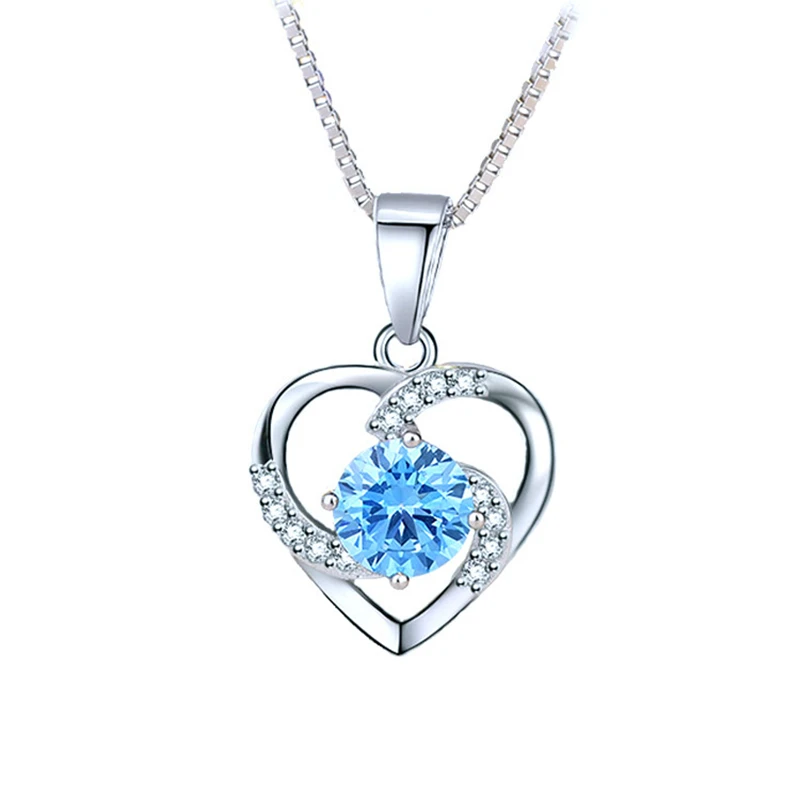 

Original Solid 925 Silver Chain Choker Necklace Luxury Crystal CZ Love Heart Pendant Necklaces Women Party Jewelry Gifts