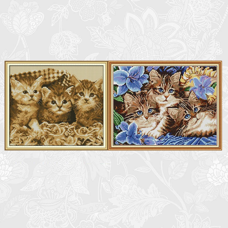 

The Three Kittens Animal Embroider DIY Handmade Needlework Sets Printed on Canvas DMC 14CT 11CT Chinese Cross Stitch Kits