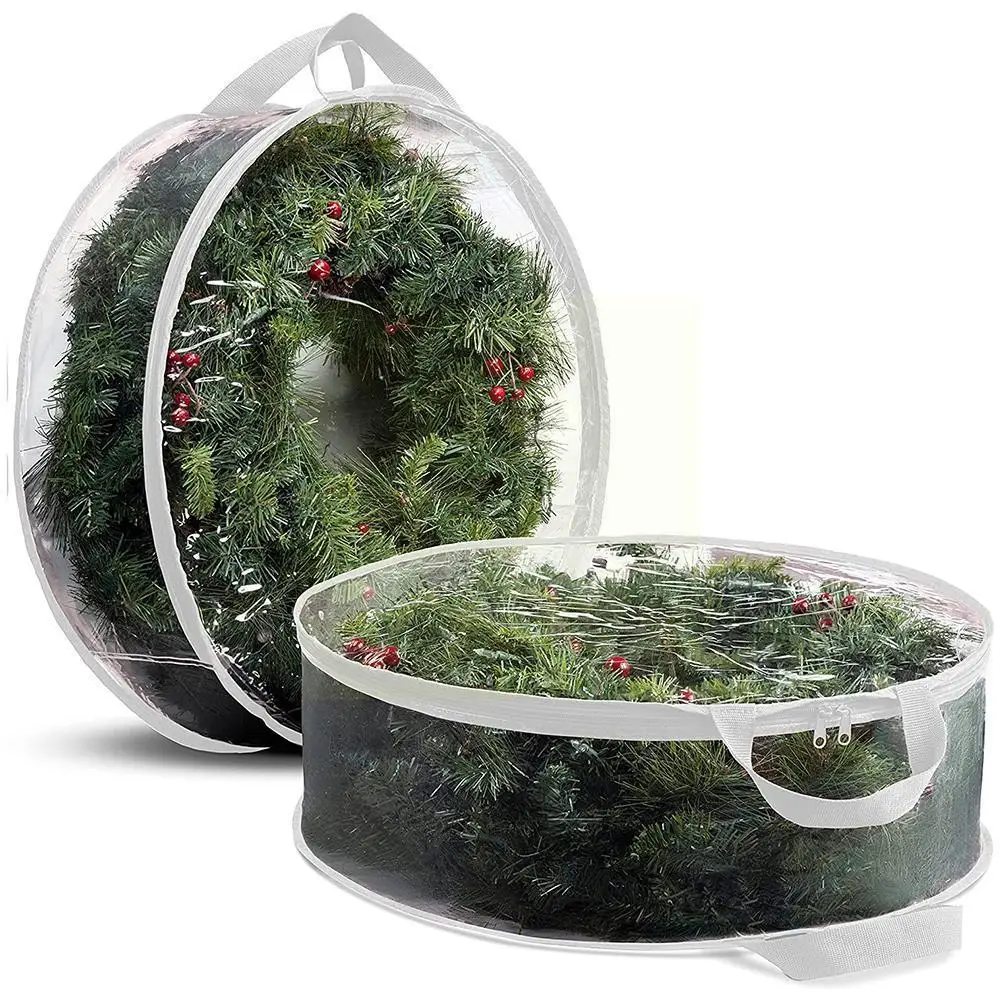 

Christmas Wreath Gift Packaging Bag Christmas Tree Wreath Round Home Craft Storage Storage Wire PVC Transparent Bag Storage T1T3
