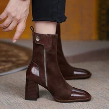 Women's Boots Zipper Shoes For Women Square Toe Ankle Boots Ladies Flats Female Shoes Botas Mujer 2022 Women Boots Comfortable (1)