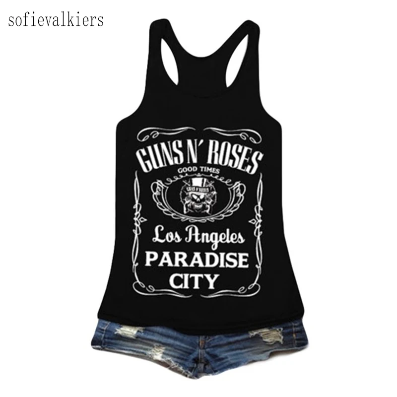 GUNS N' ROSES женский топ на бретелях в стиле рок летняя рубашка без рукавов повседневный жилет с открытыми плечами Фитнес Топ Одежда Прямая поставка