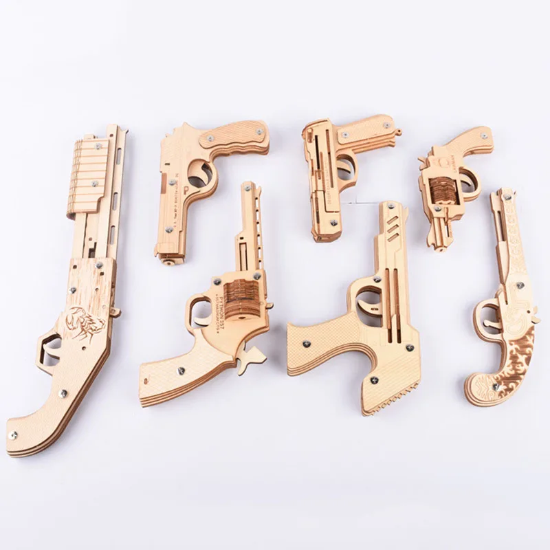 Пистолет с резиновой лентой деревянные головоломки DIY 3D стрелок модель комплект