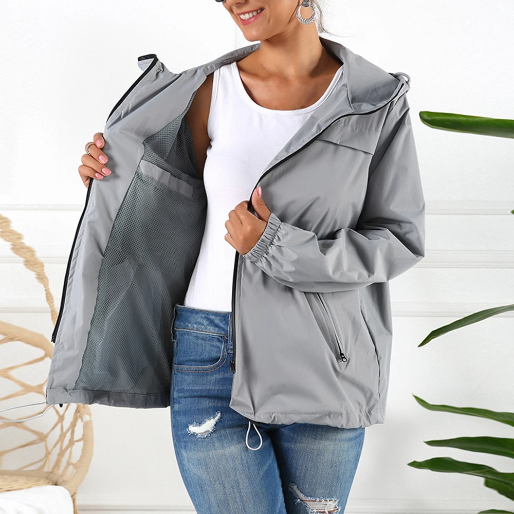 Водонепроницаемая Женская куртка с капюшоном внутренняя сетчатая карманами Femme
