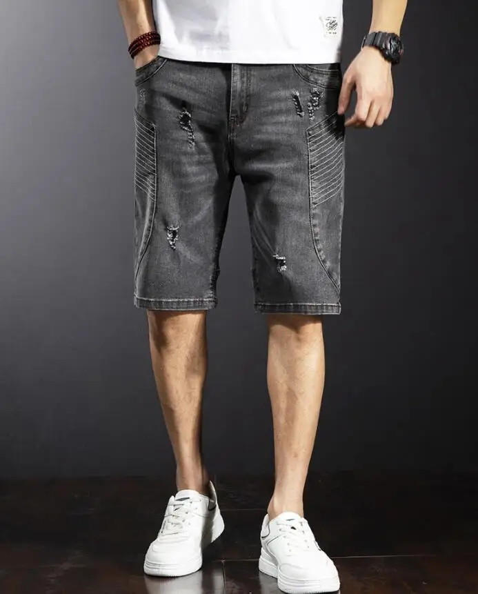 Summer Denim Shorts Male Jeans Men Denim Shorts Trendy Jogger Ankle Harem Jeans Stretch Pants Men's Ripped Wave Trousers