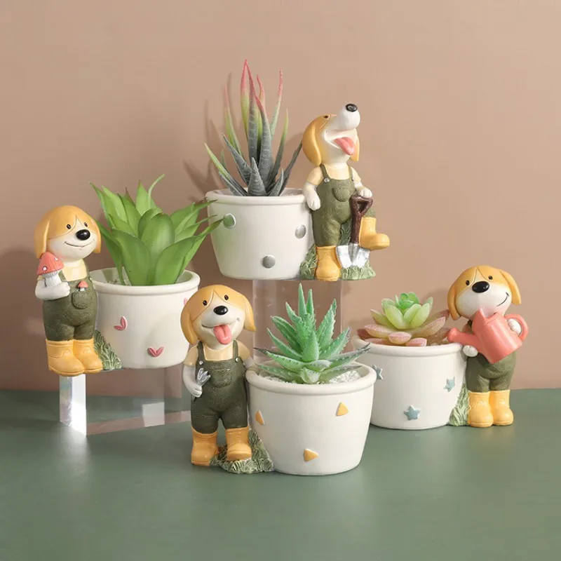 

Cute Cartoon Resin Plants Flower Pots Lovely Dog Desktop Succulent Vase Flower Pots Gardening Crafts Best Gifts for Kids Friends