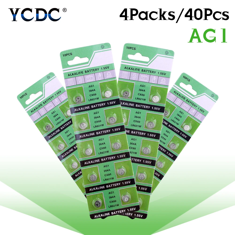 

YCDC 10-100Pcs AG1 Button Cell Batteries ag1 364 SR621SW LR621 621 LR60 CX60 Alkaline Battery Single Use for Watch Remote Toys
