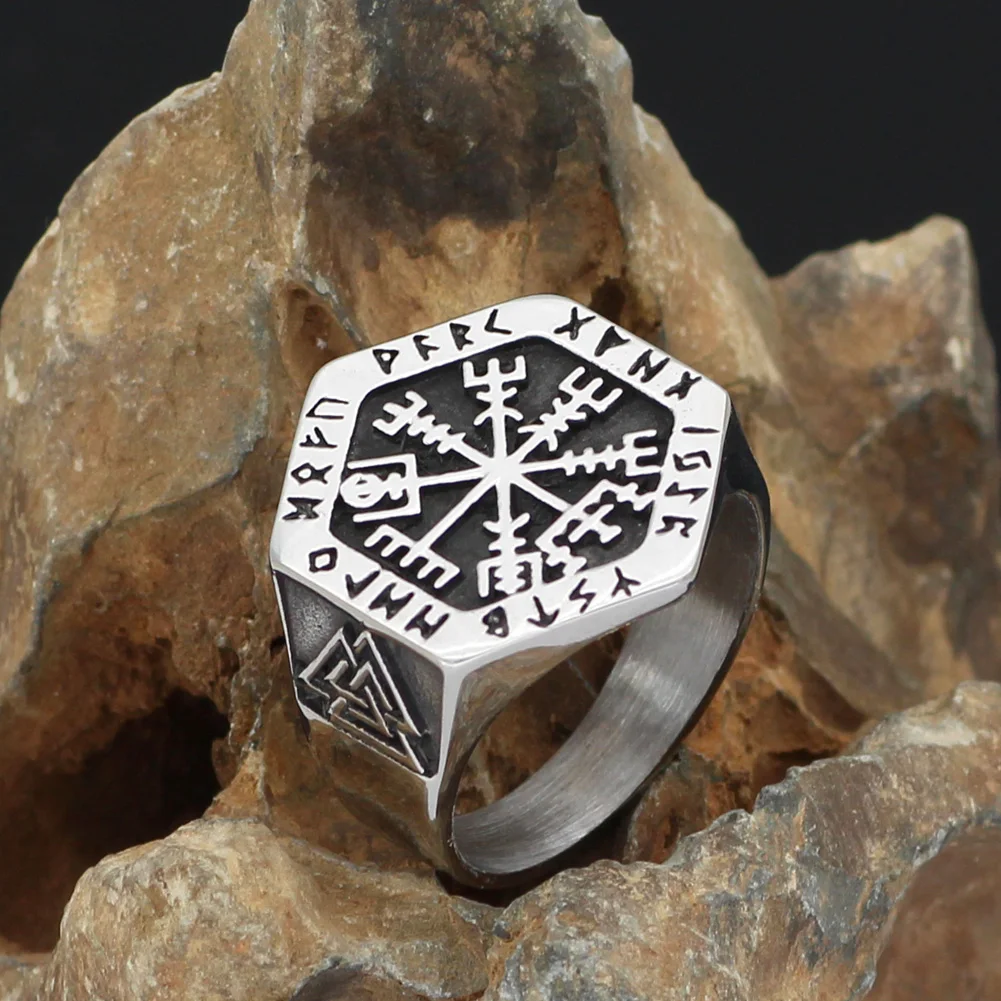 Скандинавский Викинг рун valknut vegvisir кольца из нержавеющей стали с подарочной