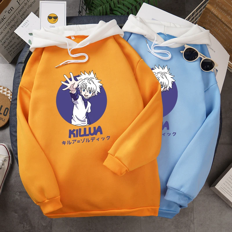 

Harajuku Anime Personality HunterXHunter Killua Patchwork Tops Men'S Fleece Hoodie Streetwear Moletom Sweatshirts Sudaderas