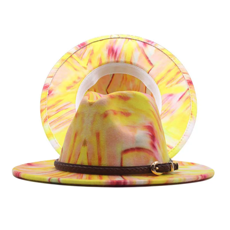 

Rainbow Butterfly Tie-dye Wool Felt Hats For Men Women Trilby Fedoras Spring Autumn New Style Wide Brim Jazz Hat Sombrero