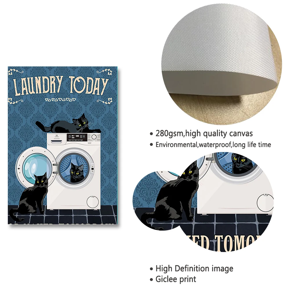 Плакат для стирки сегодня или завтра без одежды Настенный декор холст с черной