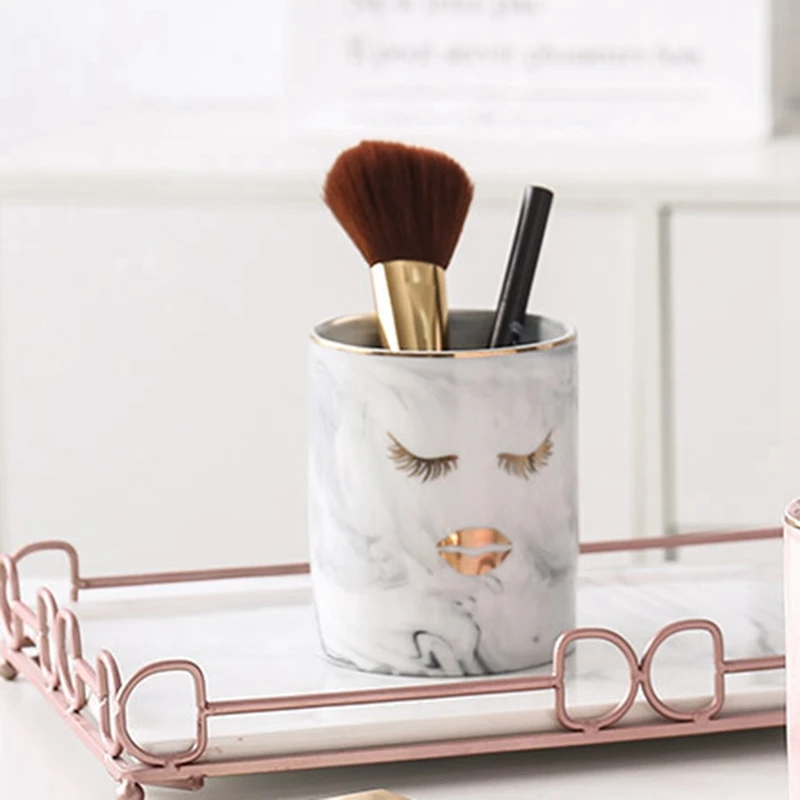 Серый Мраморный карандаш и держатель для ручек с золотым краем кистей макияжа