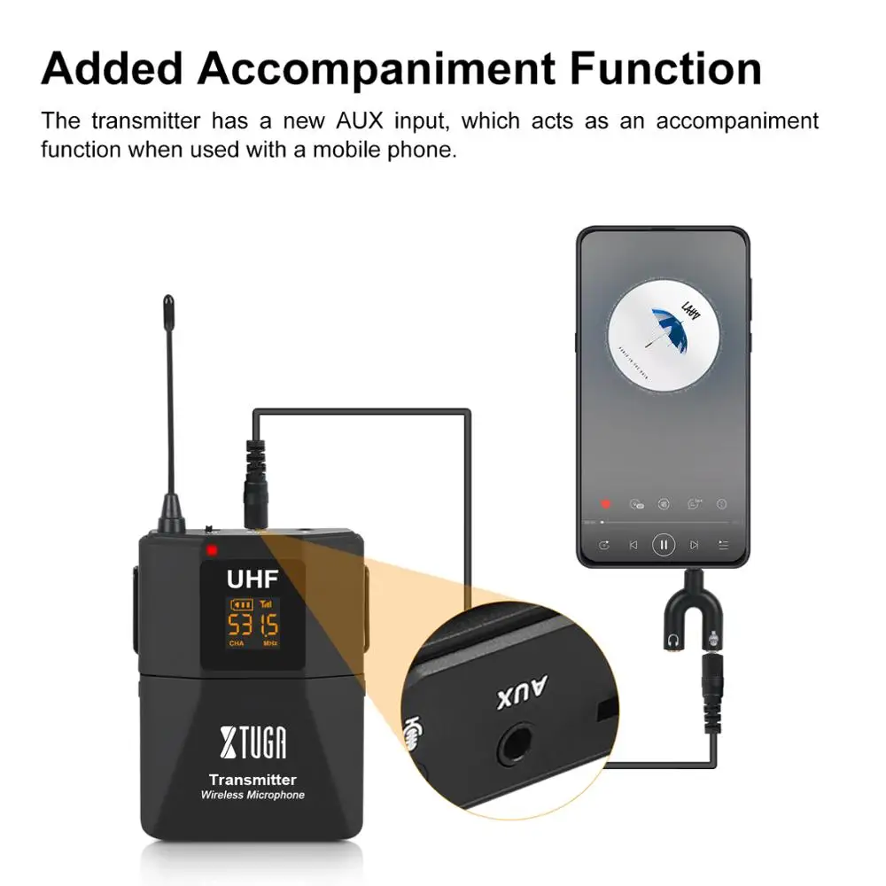 Беспроводной петличный микрофон XTUGA с функцией аудио монитора для камеры УВЧ