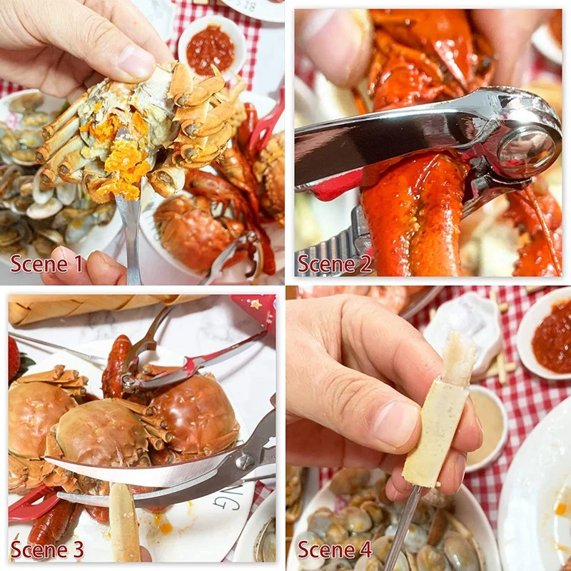 

HOT-Crab Crackers Seafood Tools Set Includes Crab Lobster Sheller Knife Forks Picks - Nut Cracker Set (16 Piece)
