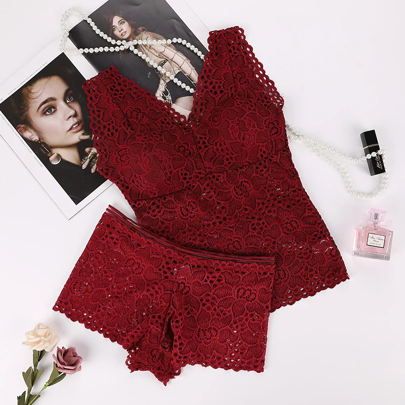 

Women Bra Underwear Set Women Sexy Lace Push Up Bra Panty Set Ladies Wireless Wide Shoulder Intimates Lingerie Sets