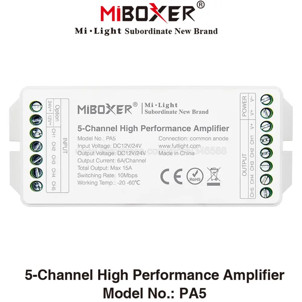MiBoxer PA5 DC12V 24V Max. 15A 5-Channle 6A/CH высокопроизводительный светодиодный Усилитель контроллер для RGB RGBW RGBWW RGB + CCT светодиодный ные ленты
